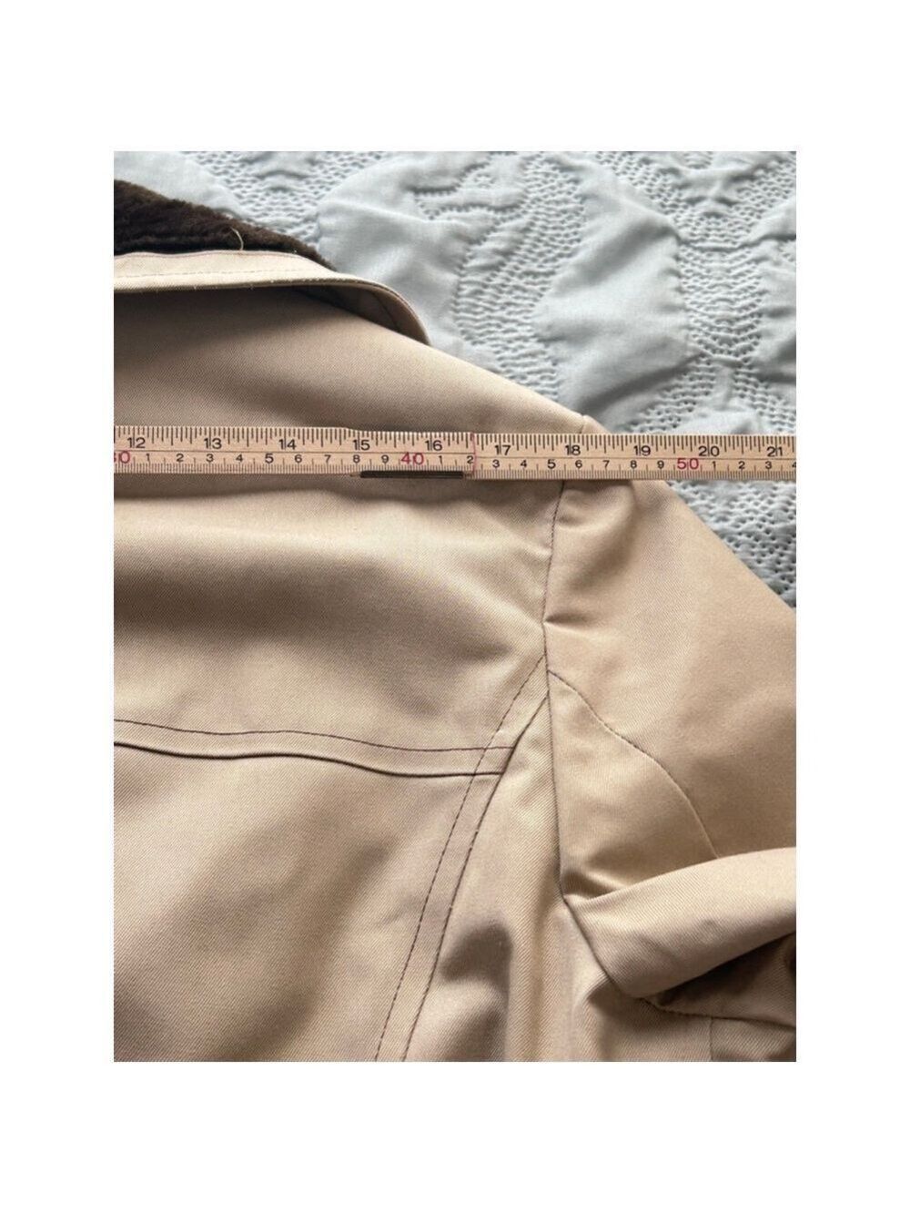 Vintage London Fog Faux Fur Lined Trench Coat Beige 38R Double Breasted - Picture 14 of 15